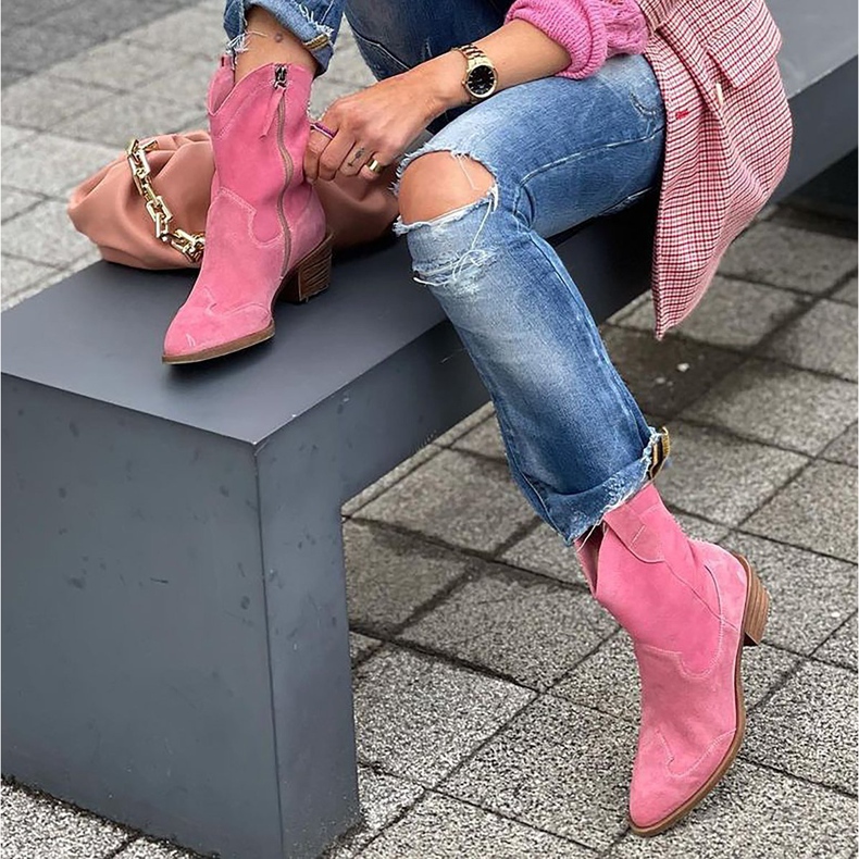 Marco Shoes Bottes de cowboy roses en daim naturel sans isolation 1 Marco Shoes Bottes de cowboy roses en daim naturel sans isolation 1