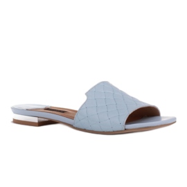 Marco Shoes Pantoufles élégantes pour femmes en cuir gaufré bleu 1 Marco Shoes Pantoufles élégantes pour femmes en cuir gaufré bleu 1