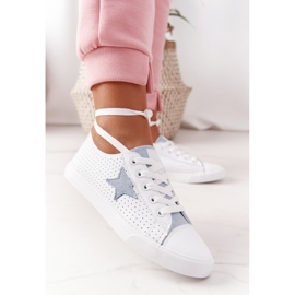 Baskets en cuir pour femmes avec une étoile Big Star DD274692 Blanc-Bleu blanche 6