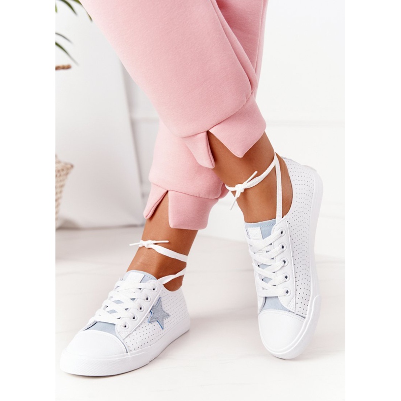 Baskets en cuir pour femmes avec une étoile Big Star DD274692 Blanc-Bleu blanche 1