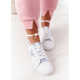 Baskets en cuir pour femmes avec une étoile Big Star DD274692 Blanc-Bleu blanche 4