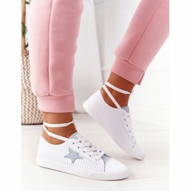Baskets en cuir pour femmes avec une étoile Big Star DD274692 Blanc-Bleu blanche 2