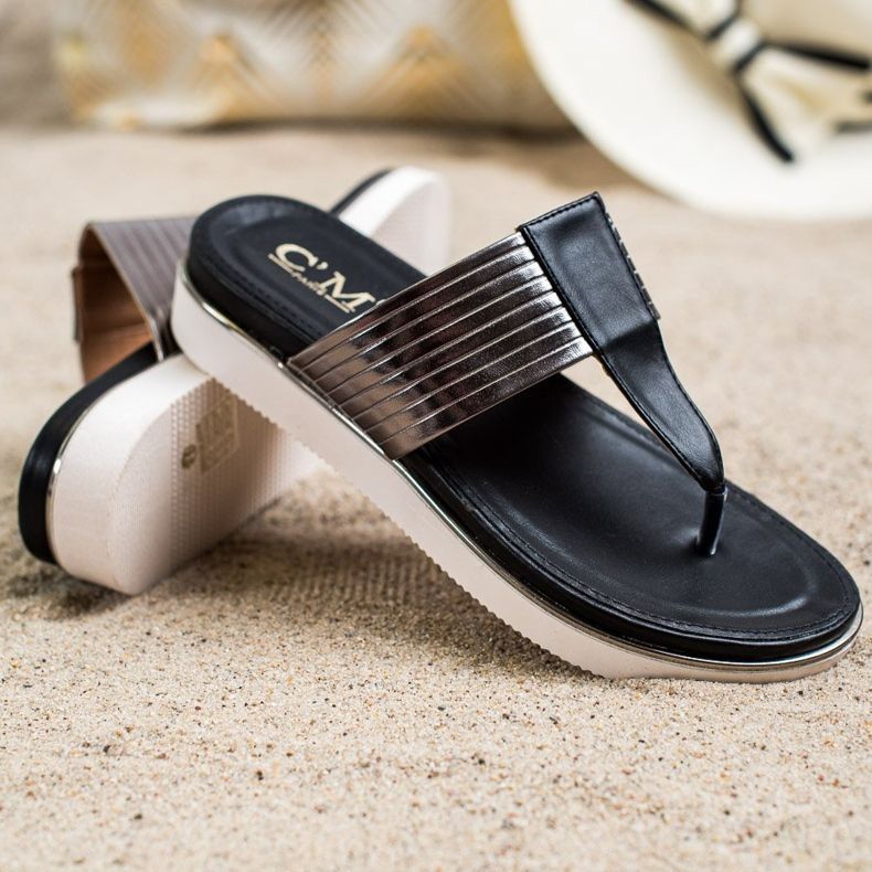 Cm Paris Tongs confortables en cuir écologique noir 1