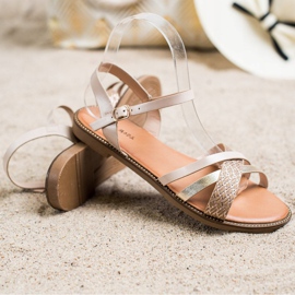 Laura Mode Sandales décontractées beige d'or 1