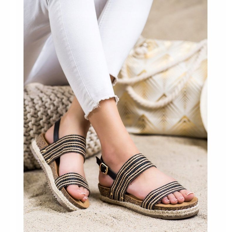 SHELOVET Sandales confortables avec boucle brun noir 1