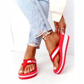 Tongs pour femmes sur le coin Big Star HH274A095 Rouge blanche 3