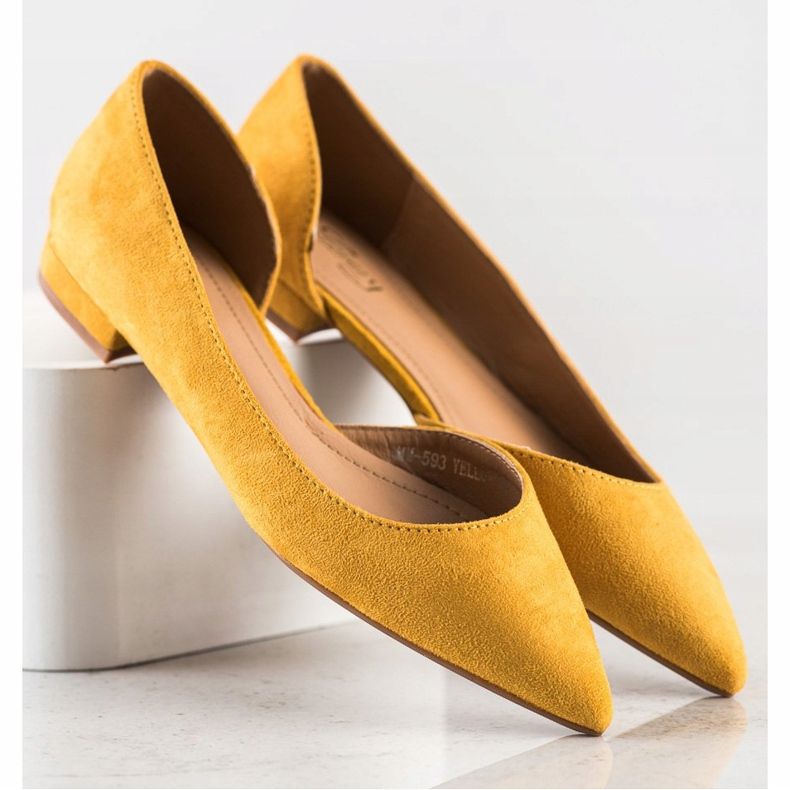 Lovery Ballerines En Daim Avec Découpe jaune 1