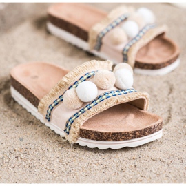 SHELOVET Pantoufles À La Mode Avec Pompons beige 1