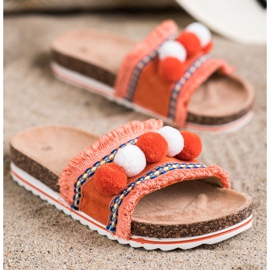 SHELOVET Chaussons mode à pompons orange 1