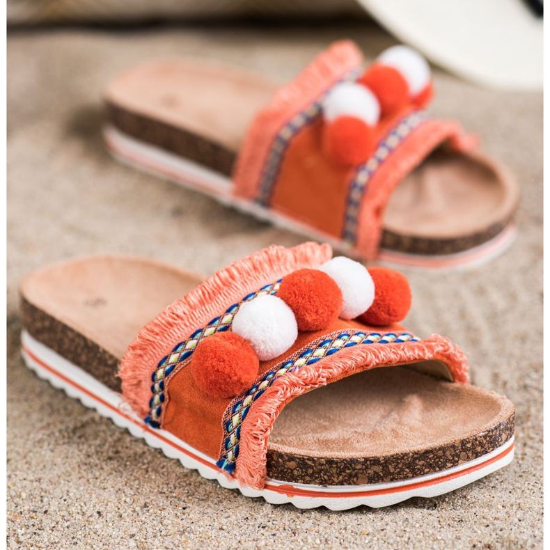 SHELOVET Chaussons mode à pompons orange 1