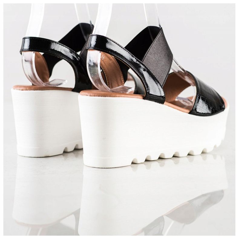 Weide Sandales légères sur un coin blanc noir 1