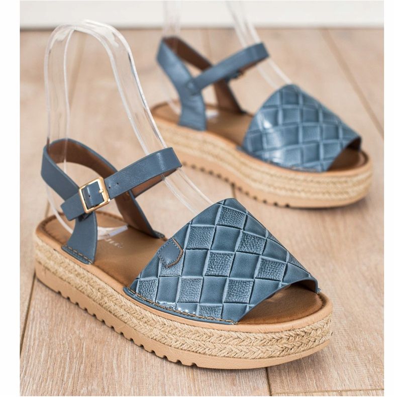 SHELOVET Espadrilles Sandales Avec Eco Cuir bleu 1 SHELOVET Espadrilles Sandales Avec Eco Cuir bleu 1