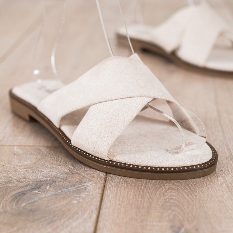 Ideal Shoes Pantoufles en daim élégantes beige 1