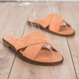 Ideal Shoes Pantoufles en daim élégantes orange 1