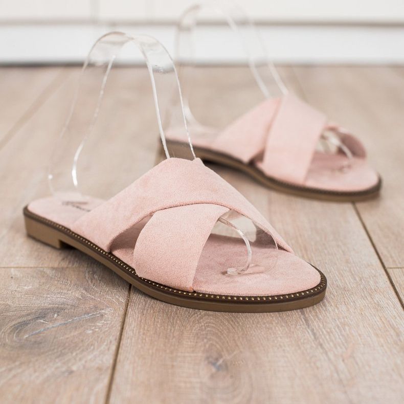 Ideal Shoes Pantoufles en daim élégantes rose 1