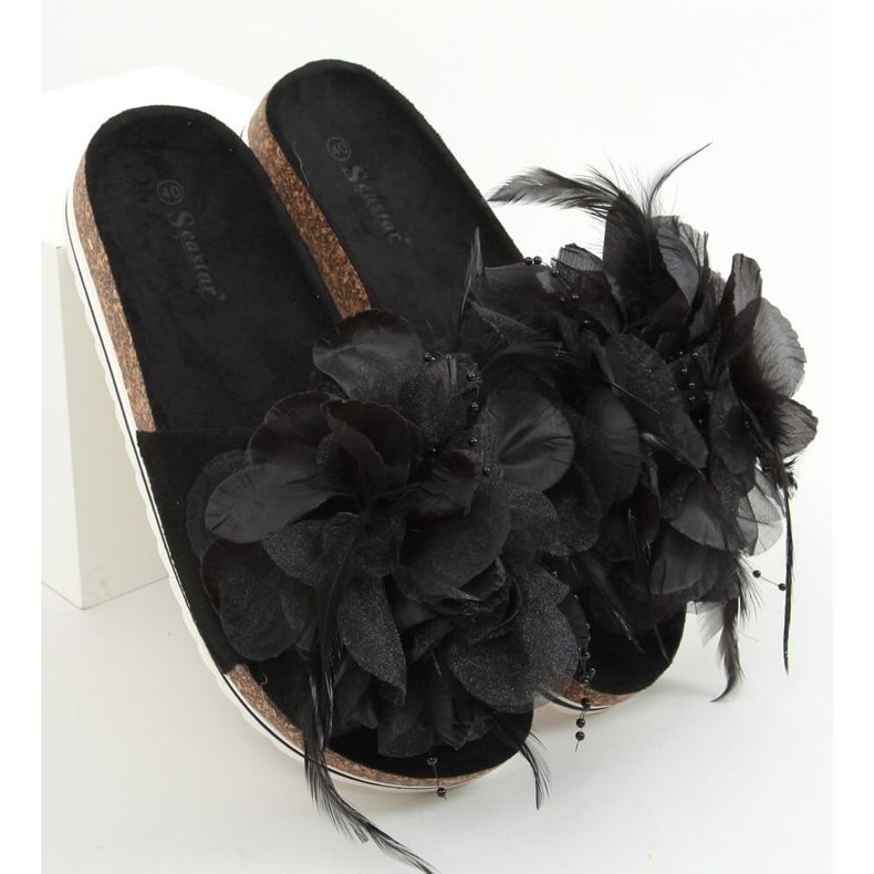Chaussons en liège noir à fleurs CK113P Noir le noir 1