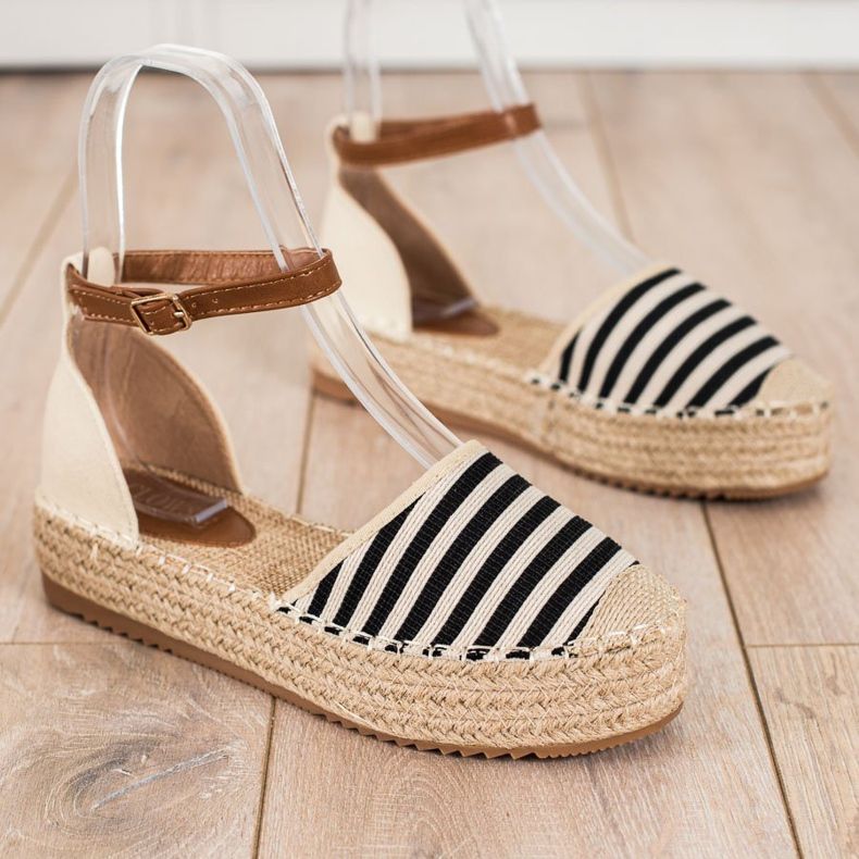 Clowse Espadrilles Rayées Avec Boucle beige brun noir 1
