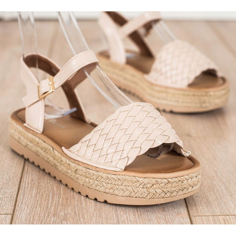 SHELOVET Sandales Espadrilles Tressées beige 1