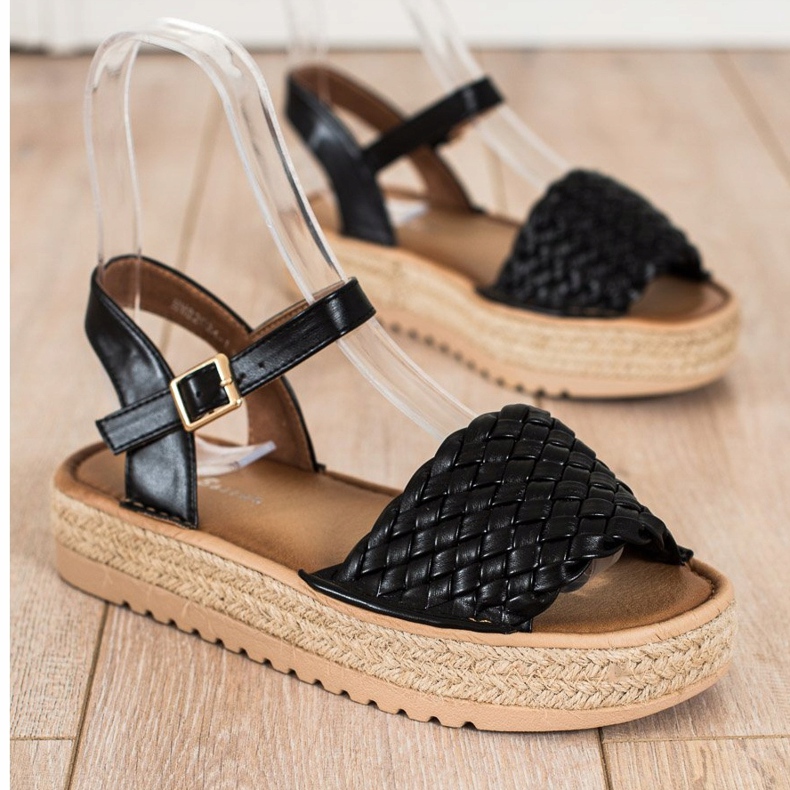 SHELOVET Sandales Espadrilles Tressées noir 1
