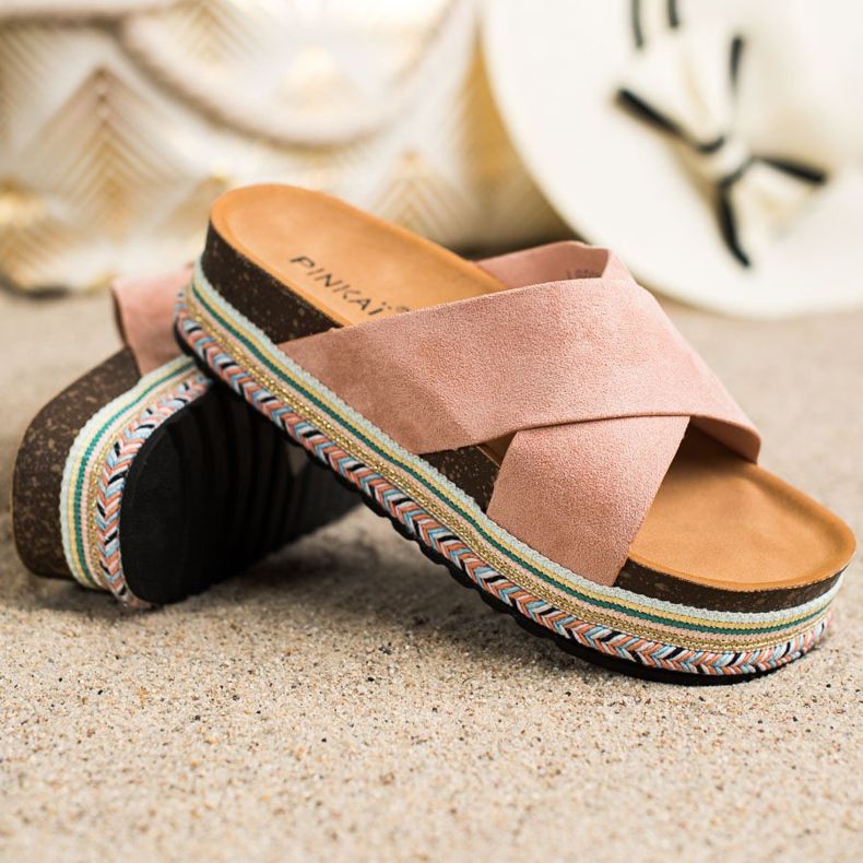 SHELOVET Pantoufles en daim poudré rose 1