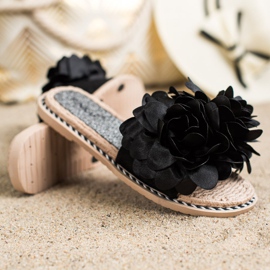 SHELOVET Chaussons Noirs Avec Fleur 1
