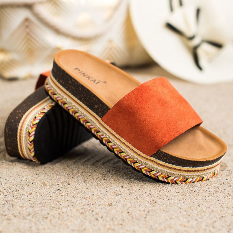 SHELOVET Pantoufles confortables en daim orange 1