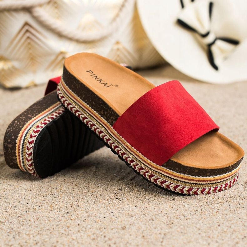 SHELOVET Pantoufles confortables en daim rouge 1