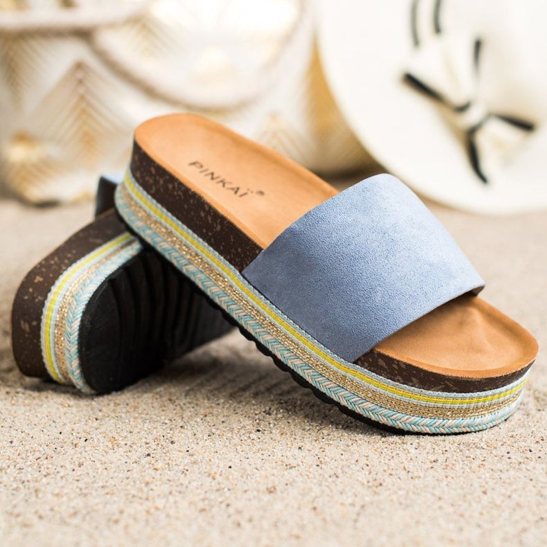 SHELOVET Pantoufles confortables en daim bleu 1