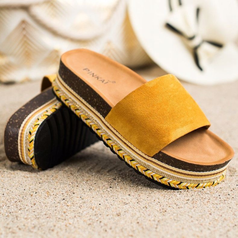 SHELOVET Pantoufles confortables en daim jaune 1