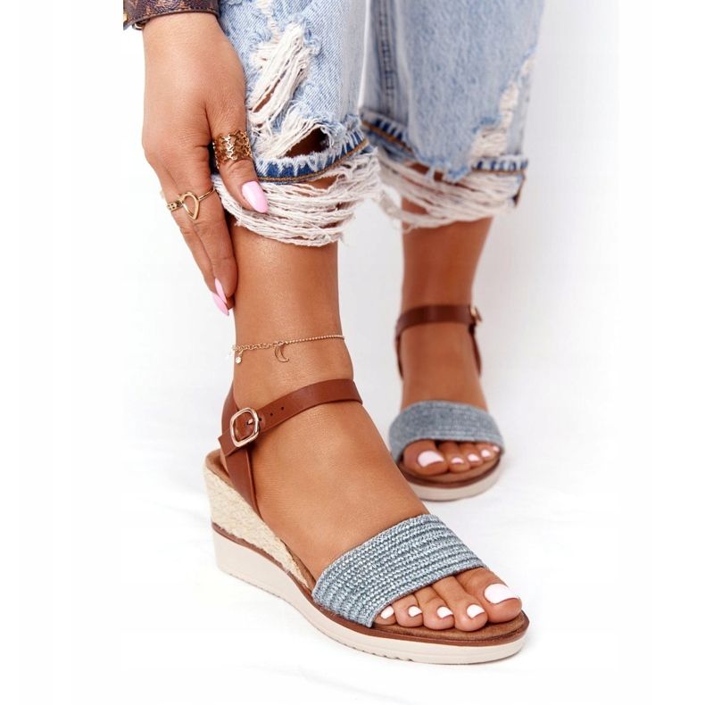 EVE Sandales Sur Un Talon Compensé Bleu Tressé Tenerife brun 2