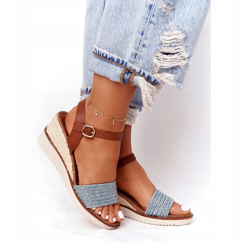 EVE Sandales Sur Un Talon Compensé Bleu Tressé Tenerife brun 4