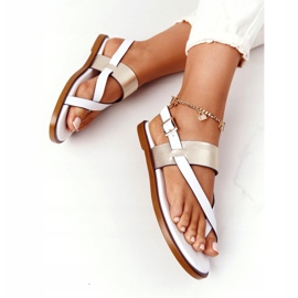 Sandales en cuir Tongs Big Star HH274714 Blanc et Or doré 1