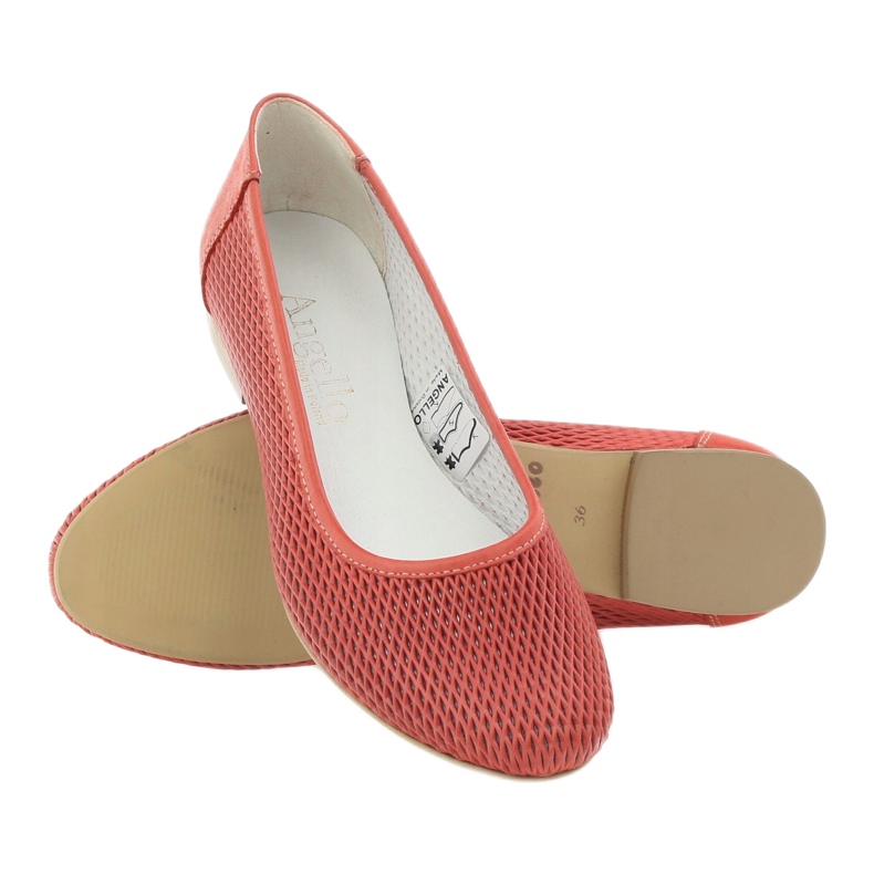 Angello Ballerines en cuir féminines Grille rouge 3