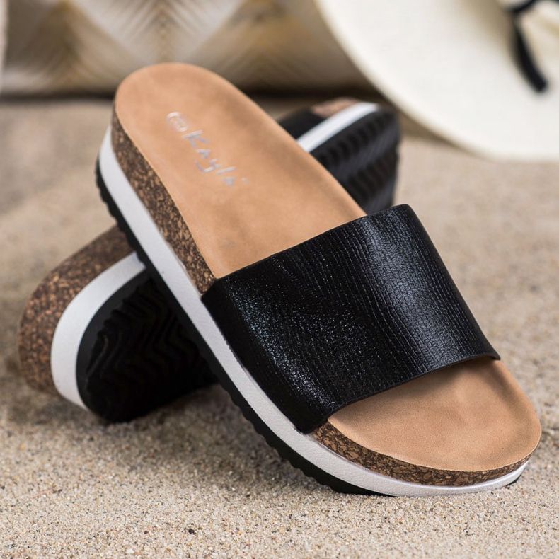 Kayla Pantoufles Sur La Plateforme le noir 1