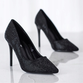 SHELOVET Talons Hauts Noirs Avec Cristaux 1