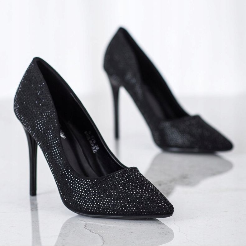 SHELOVET Talons Hauts Noirs Avec Cristaux le noir 1