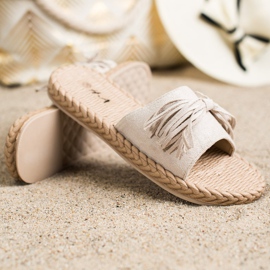 SHELOVET Pantoufles À Franges beige 1