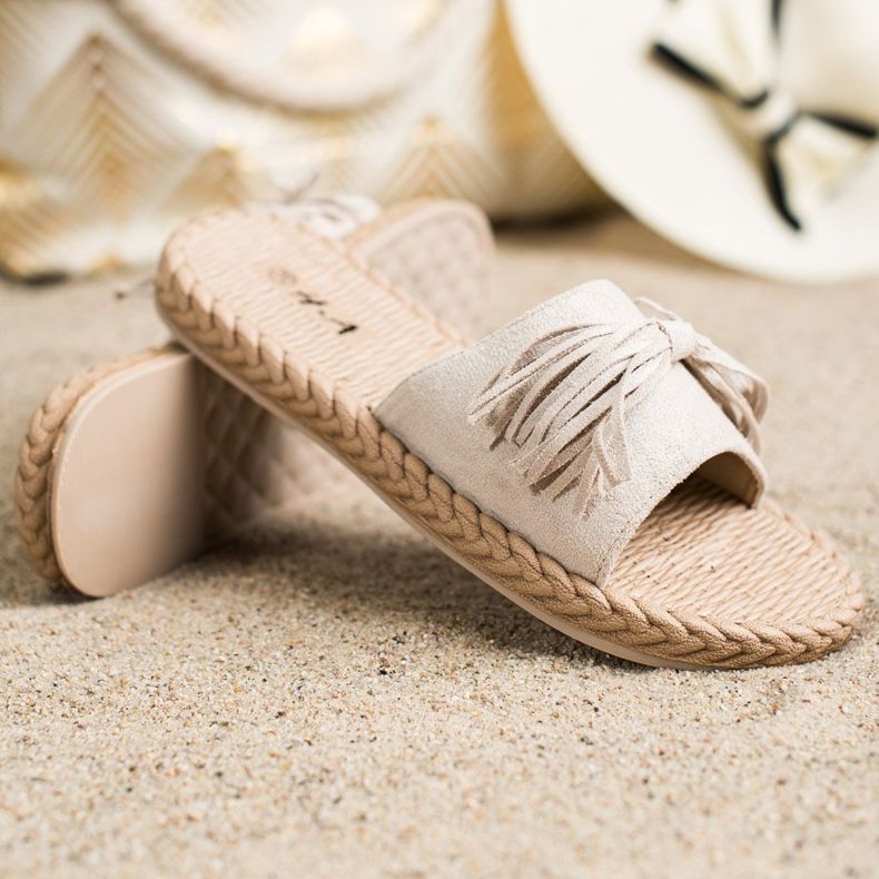 SHELOVET Pantoufles À Franges beige 1 SHELOVET Pantoufles À Franges beige 1