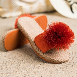Bestelle Chaussons Avec Pompon orange 1