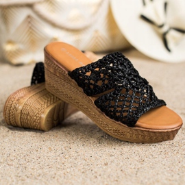 Laura Mode Chaussons compensés ajourés noir 1