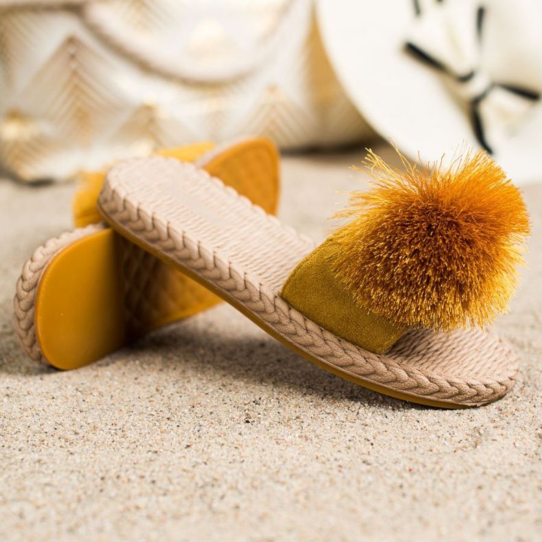 Bestelle Chaussons Avec Pompon jaune 1