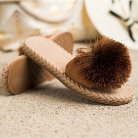 Bestelle Chaussons Avec Pompon brun 1