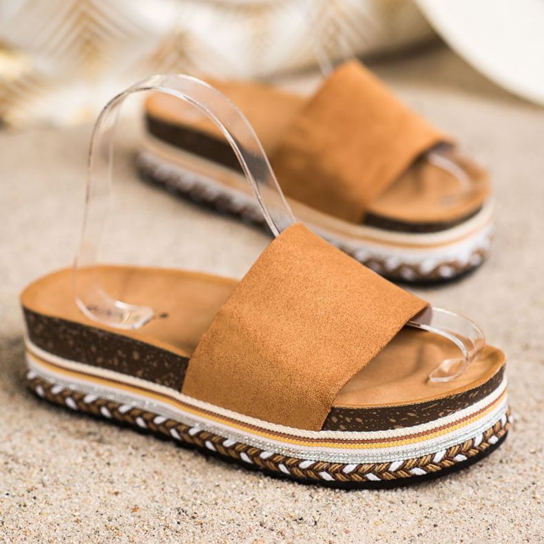 SHELOVET Pantoufles confortables en daim brun 1