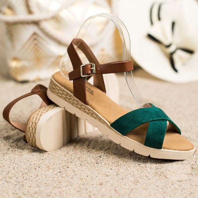 SHELOVET Sandales décontractées avec boucle brun vert 1