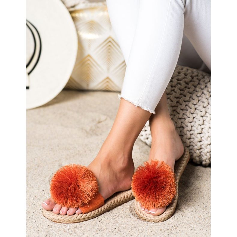 Bestelle Chaussons Avec Pompon orange 2