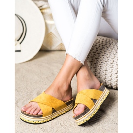 SHELOVET Chaussons en daim moutarde jaune 2