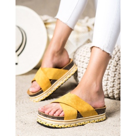 SHELOVET Chaussons en daim moutarde jaune 3