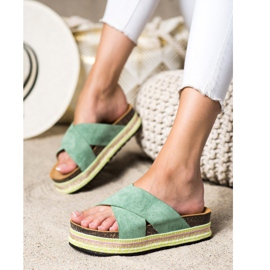 SHELOVET Chaussons Verts En Daim 3