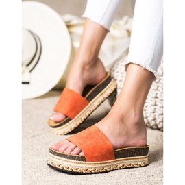 SHELOVET Pantoufles confortables en daim orange 2