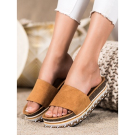 SHELOVET Pantoufles confortables en daim brun 3